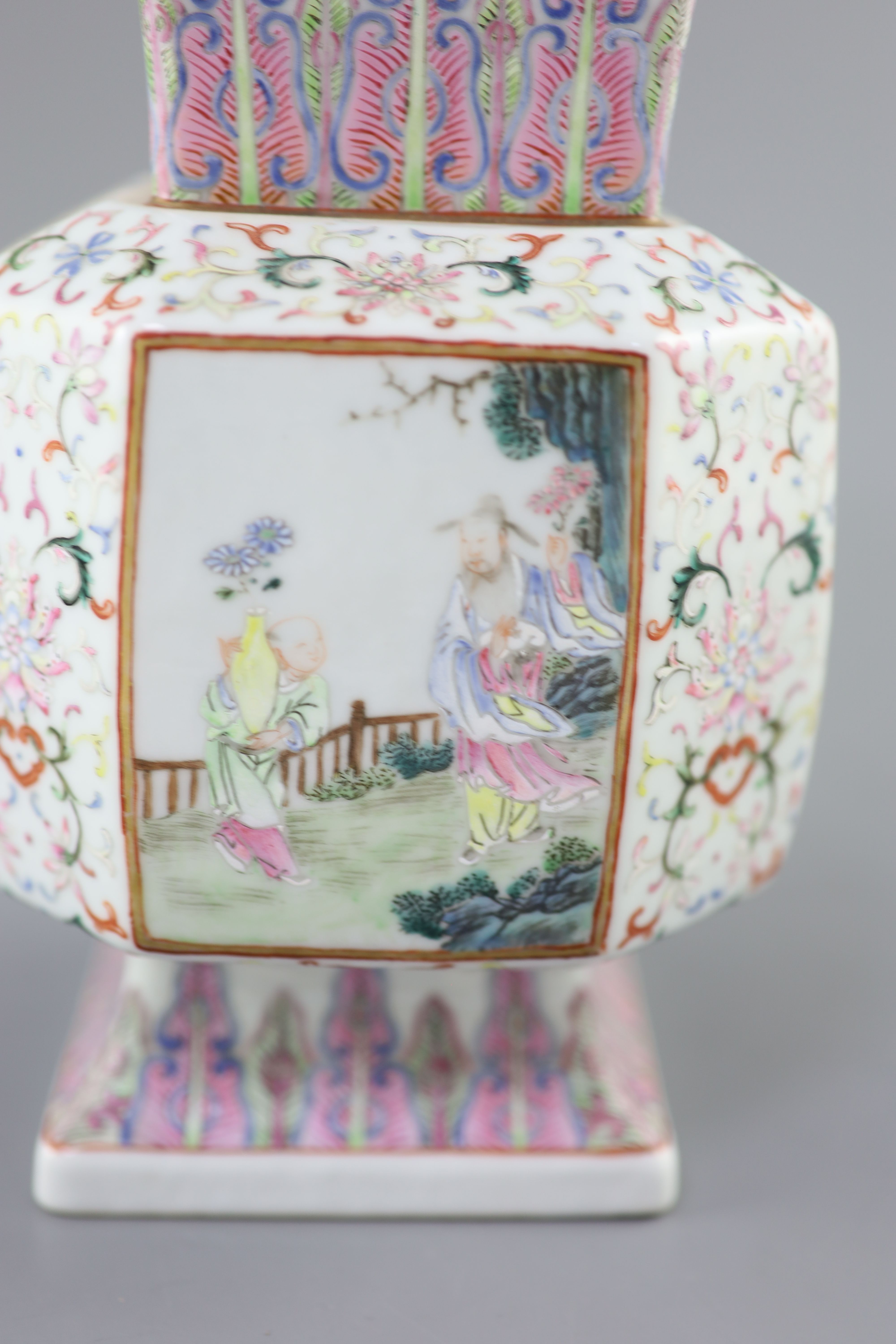 A fine Chinese famille rose vase, fangzun, 19th century, 27cm high